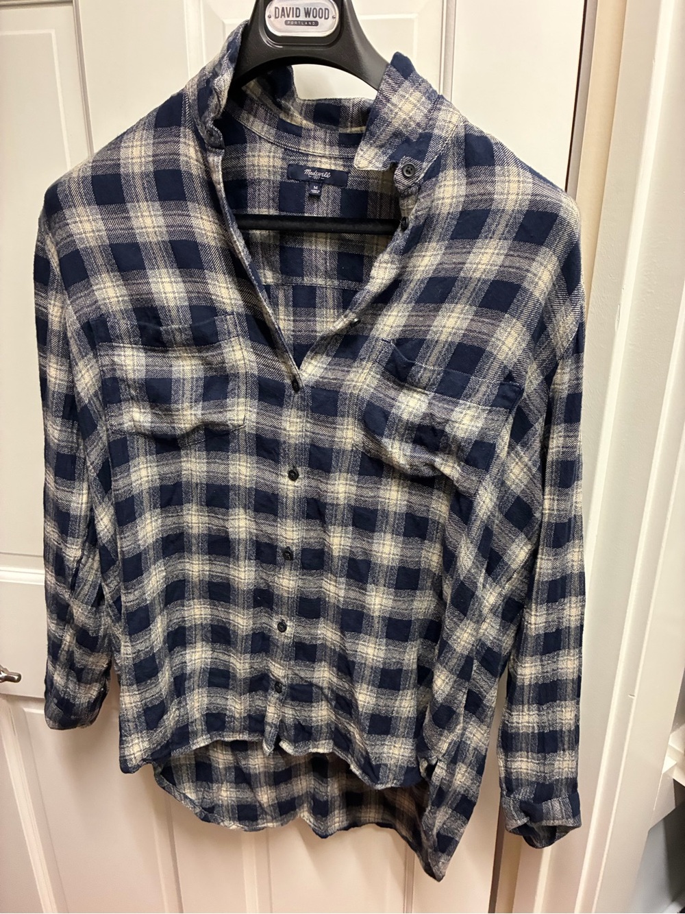 Madewell Navy and White Plaid Button-Down Shirt